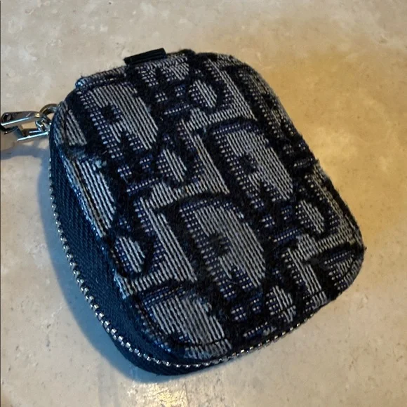 Christian Dior Paris Small Air Pod Case Jewelry Travel Navy Blue Logo - Picture 2 of 8